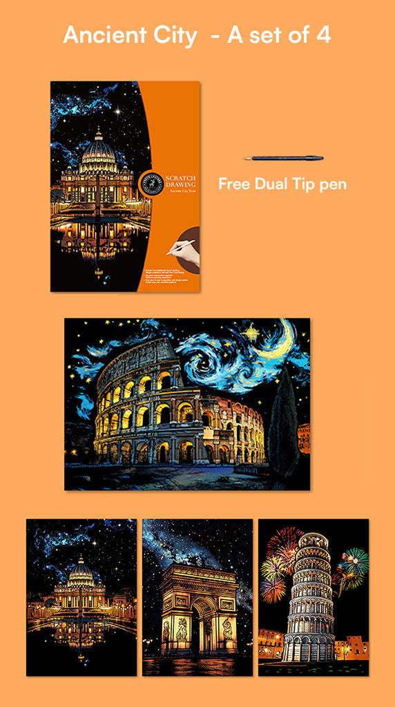 Scratch Drawing - Starry Nights a set of 4