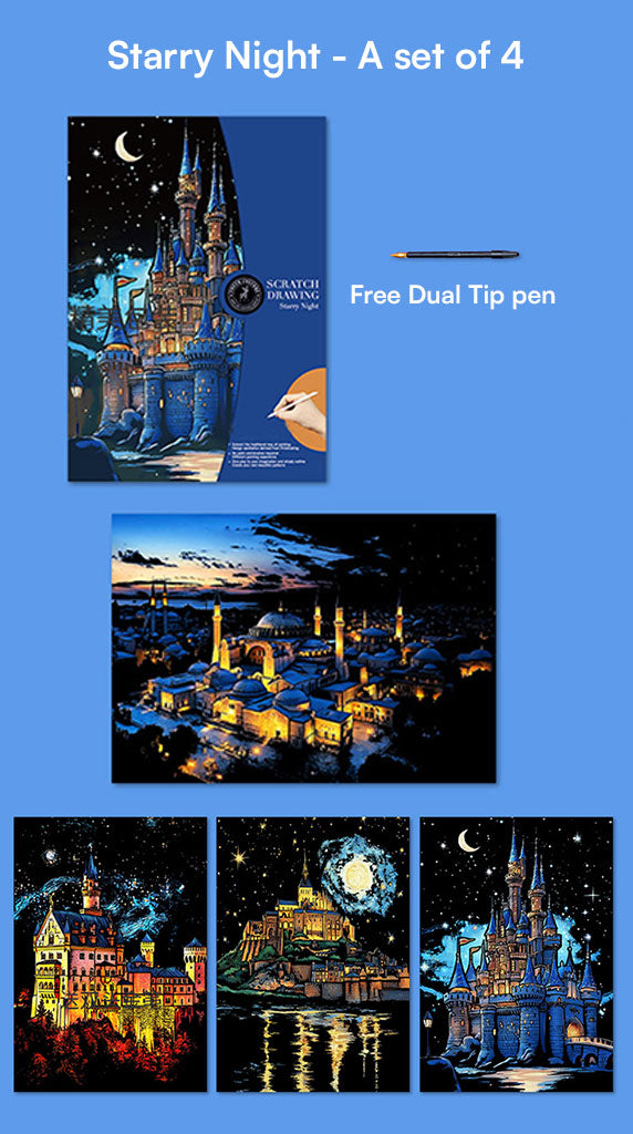 Scratch Drawing - Starry Nights a set of 4